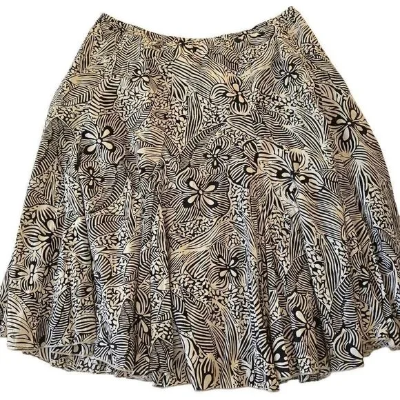 Karen Kane Womens Cotton Black Cream Floral Print Full Pull On Lined Skirt Mediu - Picture 2 of 9